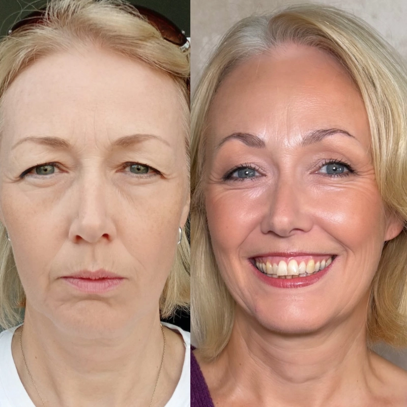 Autumn Makeup & Skincare for Women Over 40 before and after